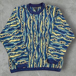 Coogi Australia Vintage 3D Knit Crewneck Sweater Blue Green Big & Tall Mens 3XL